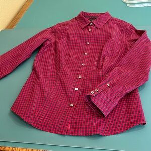 Talbots red plaid with gold thread highlights
